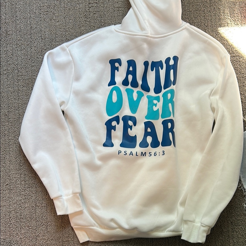 White Hoodie with Faith Over Fear Graphic